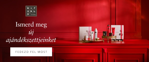 Rituals új ajándékcsomagok elegáns piros háttérrel – prémium testápolási termékek és díszdobozok.